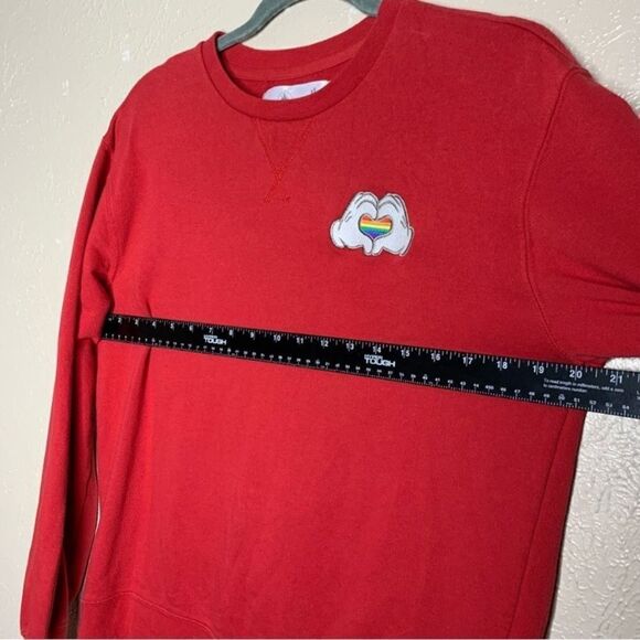 Disney Mickey Mouse heart hands rainbow pullover sweatshirt red - Picture 5 of 7